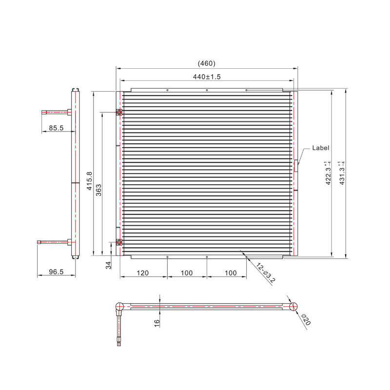 SC-1200 460*431.3mm لوله میکروکانال مبدل حرارتی کویل کندانسور برای کولر